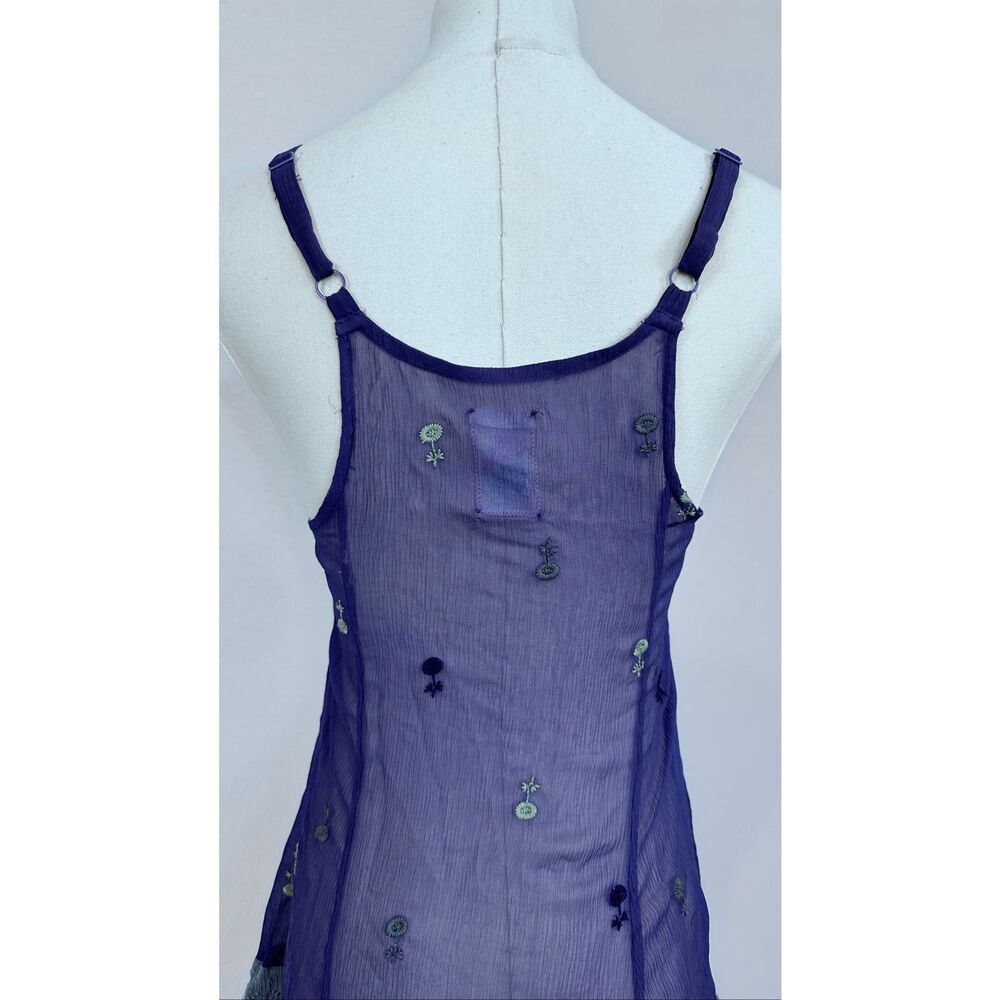 Free People Vintage Y2K Silk Embroidered Appliqué Cami Top 2 Boho Coquette Fairy - Picture 10 of 13